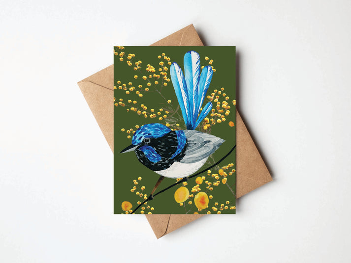 Wren and Wattle Greeting Card